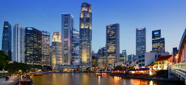 Обои картинки фото города, сингапур, огни, ночь, здания