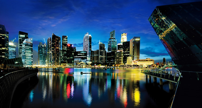 Обои картинки фото города, сингапур, ночь, огни