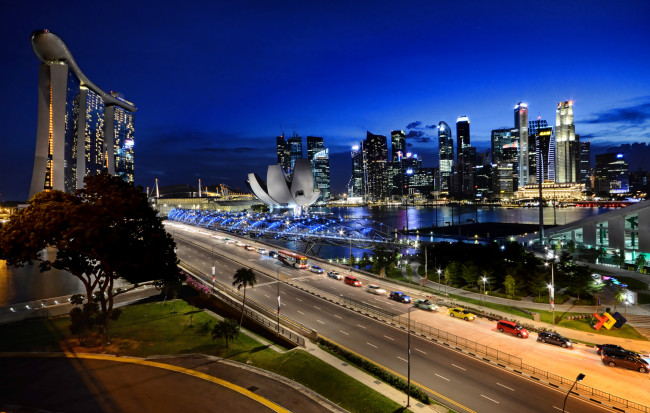 Обои картинки фото города, сингапур, огни, ночь