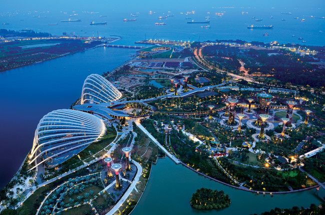 Обои картинки фото города, сингапур, панорама, вид, сверху, оригинальность, архитектура