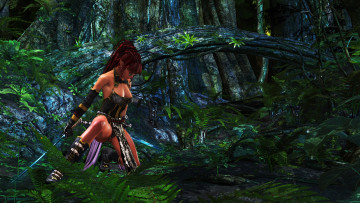 Картинка 3д+графика фантазия+ fantasy лес фон взгляд девушка оружие