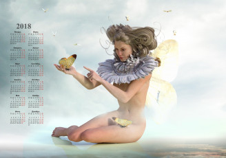 обоя календари, компьютерный дизайн, девушка, бабочка, фея