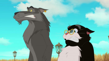 обоя мультфильмы, иван царевич и серый волк 3, очки, облака, кот, эмоции, волк