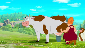 Картинка мультфильмы иван+царевич+и+серый+волк+3 растения ведро трава женщина корова