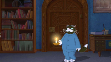 обоя мультфильмы, иван царевич и серый волк 3, шкаф, кот, дверь, пижама, книга, свеча