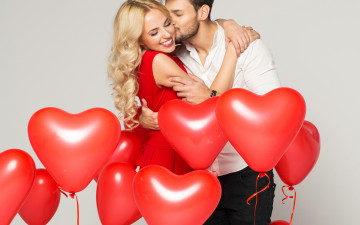 Картинка разное мужчина+женщина влюбленная пара с воздушными шариками в форме сердца