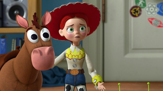 Обои картинки фото мультфильмы, toy story 3, шляпа, лошадь, взгляд, девушка
