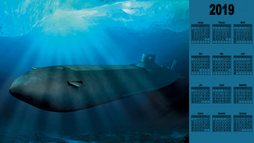 обоя календари, 3д-графика, подводная, лодка