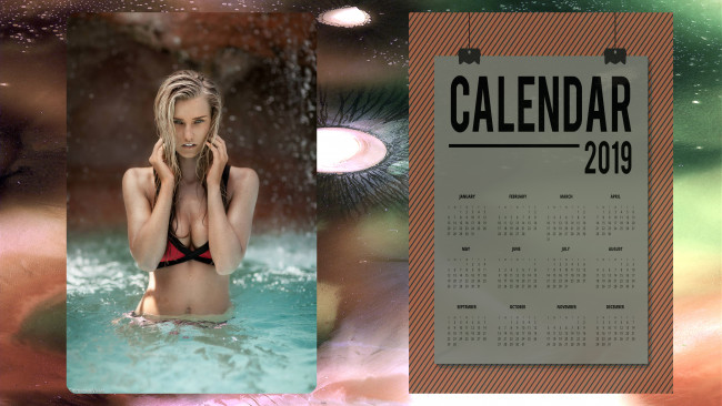 Обои картинки фото календари, девушки, вода, взгляд, женщина