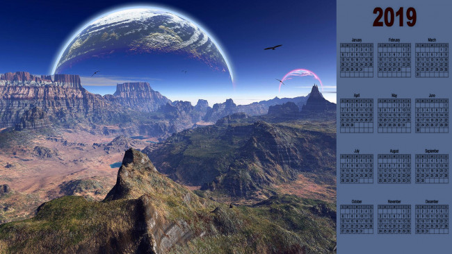 Обои картинки фото календари, компьютерный дизайн, каньон, планета