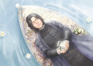 Картинка рисованное кино +мультфильмы северус снейп цветы лодка река похороны
