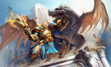 Картинка видео+игры forsaken+world воин молот дракон замок бой