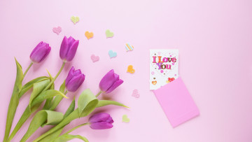Картинка праздничные день+святого+валентина +сердечки +любовь тюльпаны сердечки записка признание