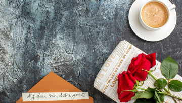 Картинка праздничные день+святого+валентина +сердечки +любовь розы записка признание кофе