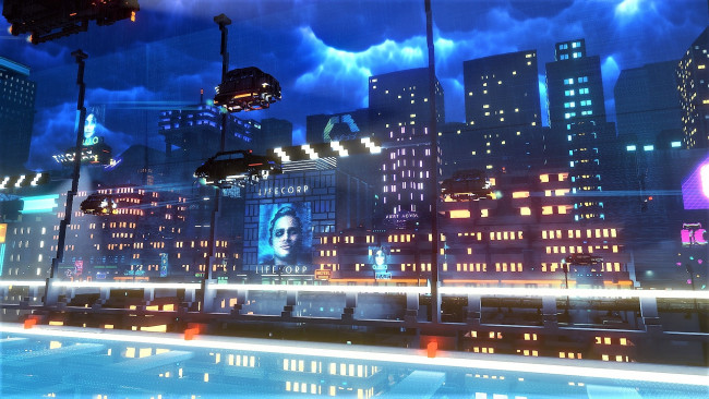 Обои картинки фото видео игры, cloudpunk, будущее, город, транспорт, огни, дождь