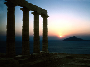 обоя temple, of, poseidon, at, sunset, cape, sounion, greece, города