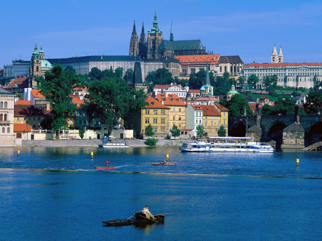 Обои картинки фото sightseeing, by, river, prague, czech, republic, города