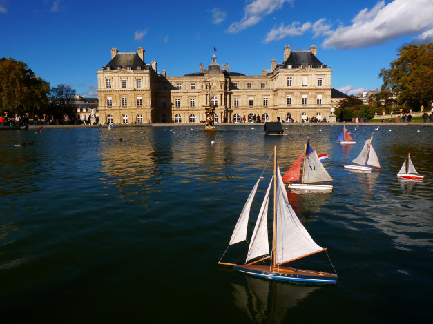 Обои картинки фото франция, париж, palace, luxembourg, города, водоем, дворец