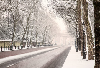 Картинка природа зима фонари деревья снег дорога англия лондон england london