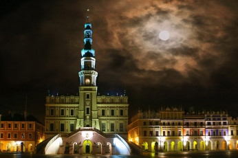Картинка польша замосць города огни ночного ночь здания