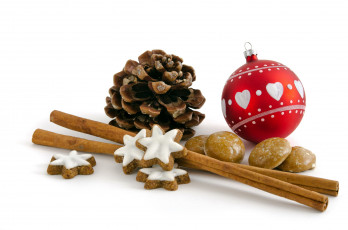 Картинка праздничные угощения печенье прияники корица шишка шарик