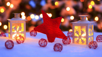 Картинка праздничные новогодние свечи фонарики шарики звездочка
