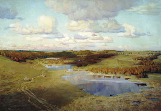Картинка изборская+долина+-+олег+штыхно рисованное живопись тучи деревья луга озера осень небо