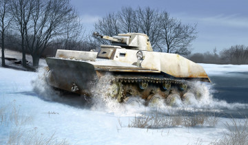 обоя рисованное, армия, снег, танк
