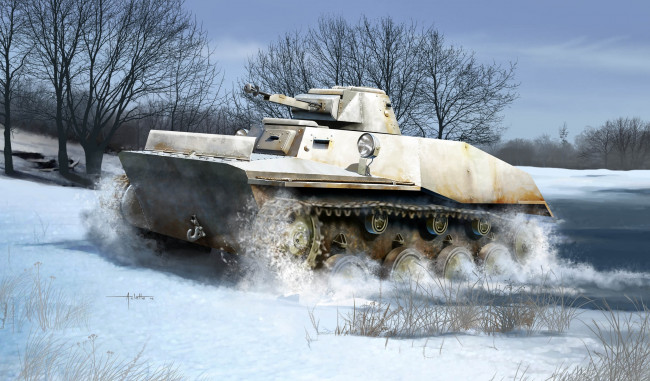 Обои картинки фото рисованное, армия, снег, танк