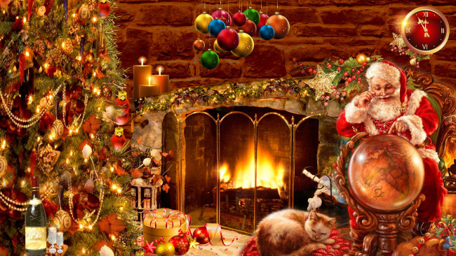 Обои картинки фото праздничные, дед мороз,  санта клаус, украшения, елка, дед, мороз