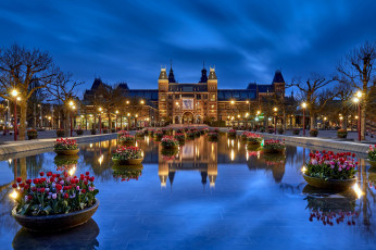 Картинка города амстердам+ нидерланды огни вечер