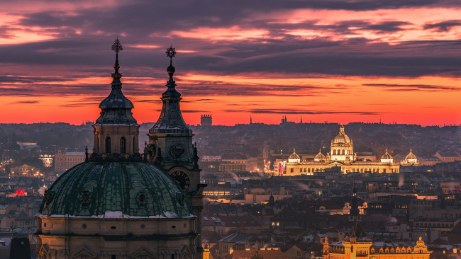 Обои картинки фото города, прага , чехия, закат, панорама