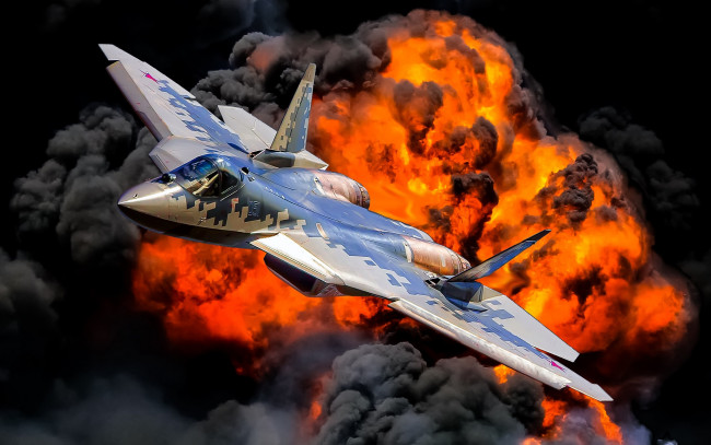 Обои картинки фото su-57, авиация, боевые самолёты, ввс