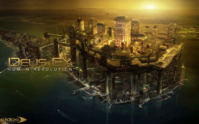 Обои картинки фото видео игры, deus ex,  human revolution, город, река
