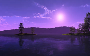 Картинка 3д графика nature landscape природа деревья острова солнце озеро