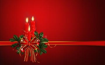 Картинка merry christmas праздничные новогодние свечи омела бант лента