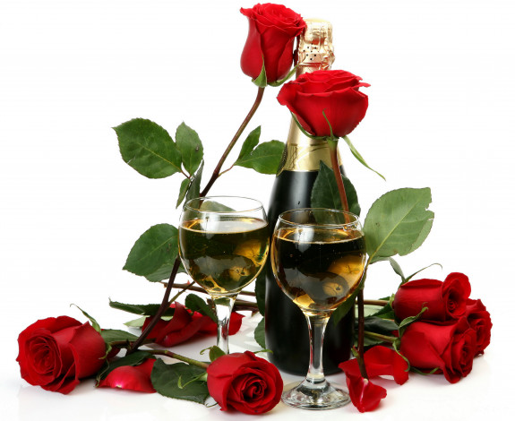 Обои картинки фото еда, напитки, вино, розы, шампанское