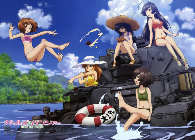 Обои картинки фото аниме, girls, und, panzer, бикини, iv, ausf, , d, девочки, танк