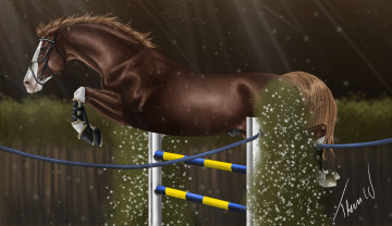 Картинка рисованные животные +лошади лошадь прижок