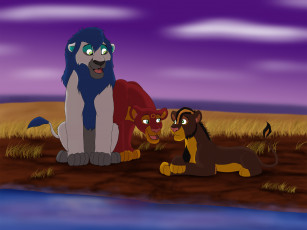 Картинка рисованное животные +львы трава лето львы