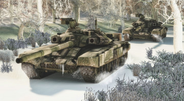 Картинка техника 3d лес снег танки