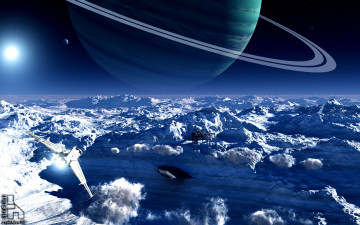 Картинка 3д+графика фантазия+ fantasy кольца небо фантастика облака планета