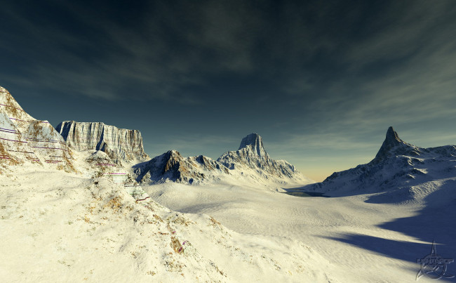 Обои картинки фото 3д графика, природа , nature, горы, снег, небо