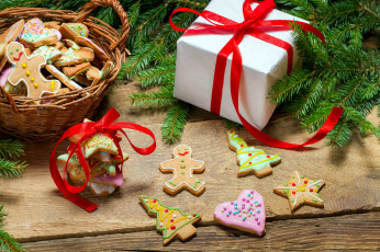 Картинка праздничные угощения банты подарок печенье корзинка