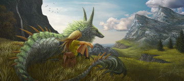Картинка фэнтези красавицы+и+чудовища существо девушка иной долина горы мир зверь