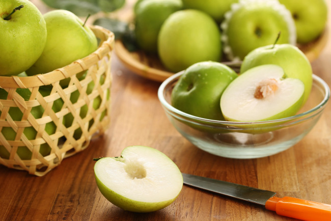 Обои картинки фото еда, Яблоки, яблоки, зеленый, фрукт, плод
