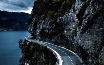 Картинка природа дороги шоссе дорога гора озеро