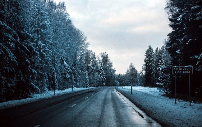 Обои картинки фото природа, дороги, указатель, шоссе, зима
