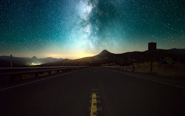 Обои картинки фото природа, дороги, звезды, ночь, шоссе