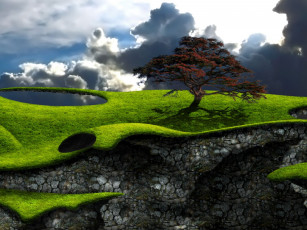 Картинка 3д графика nature landscape природа облака дерево